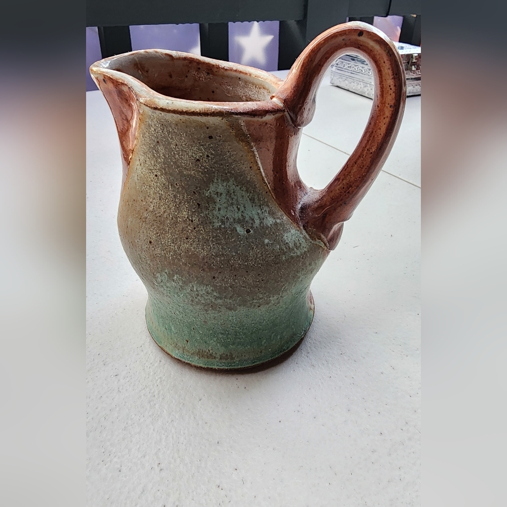 Rustic Art Pottery Syrup/Cream Pitcher - Earthy Tones